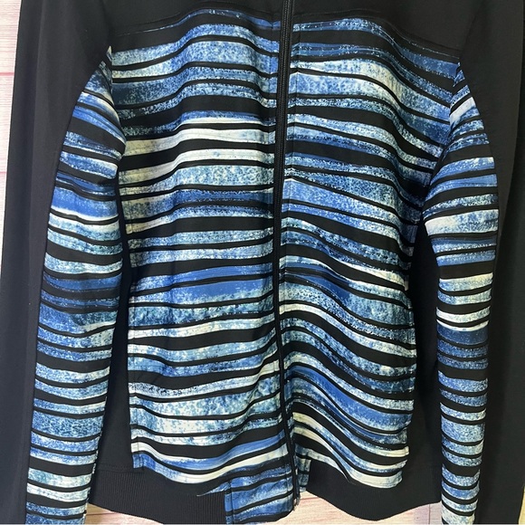 Erin London Blue White Black‎ Stripe Full Zipper Light Weight Jacket Size 2 - Picture 4 of 8